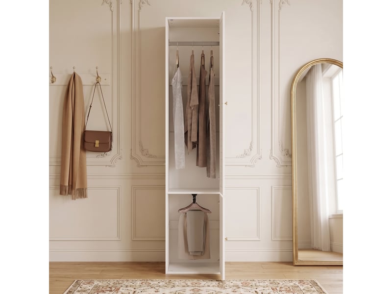  Armoire haute blanche 1 porte avec penderie et 3 étagères 45x50x200 cm  - Conforama W