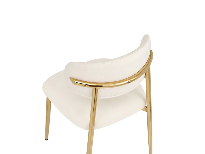  Lot de 6 chaises de salle à manger, dossier courbé, métal et bois, couleur blanc et doré  - Conforama R