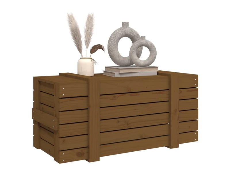  Boîte de rangement, coffre de rangement marron miel 91x40,5x42 cm bois massif pin  - Conforama E