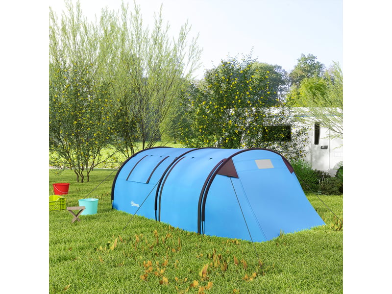  Tente de camping pour 3-4 personnes, stable, imperméable, familiale avec chambresalon, imperméabilité 3000 mm, bleu ciel  - Conforama D
