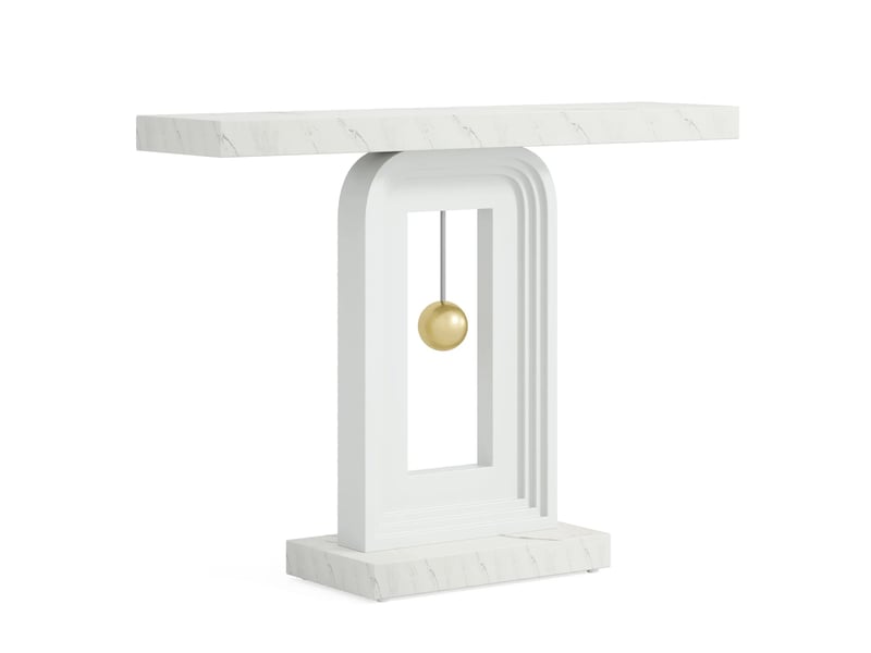  Console étroite en mdf effet marbre blanc 100x30x82 cm  - Conforama A