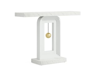 Console étroite en mdf effet marbre blanc 100x30x82 cm