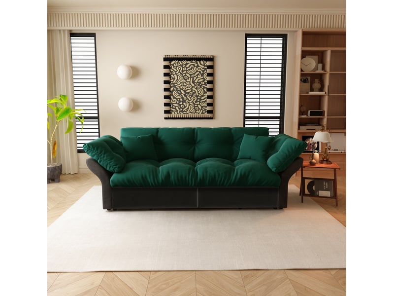  Canapé-lit convertible 3-en-1 modenvie 190 x 85 x 91 cm, 2 places, en velours vert avec 2 coussins  - Conforama E