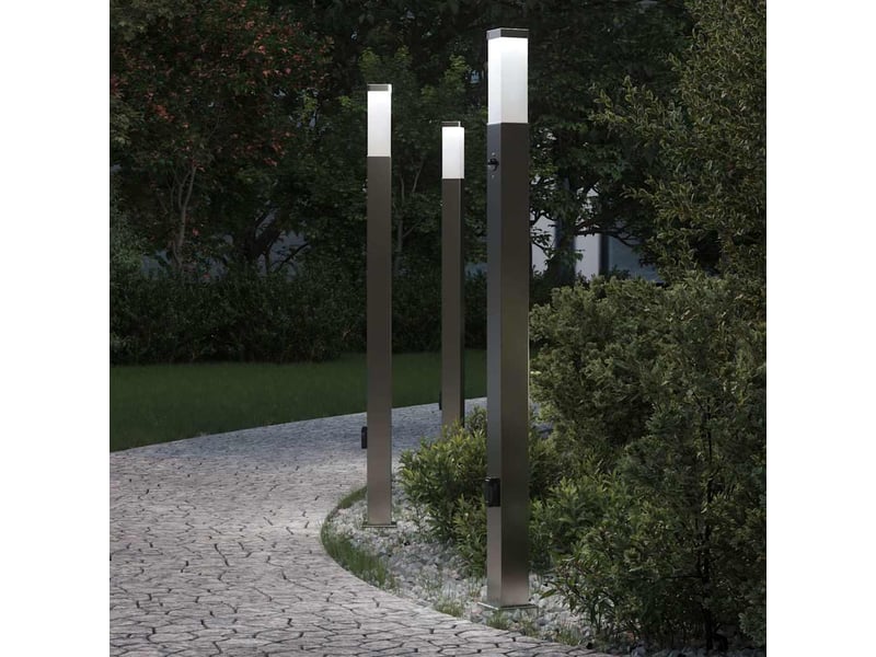 Lot de 3 borne lumineuse avec détecteur et prise 110 cm acier inoxydable ip44 shl81868 - Conforama B