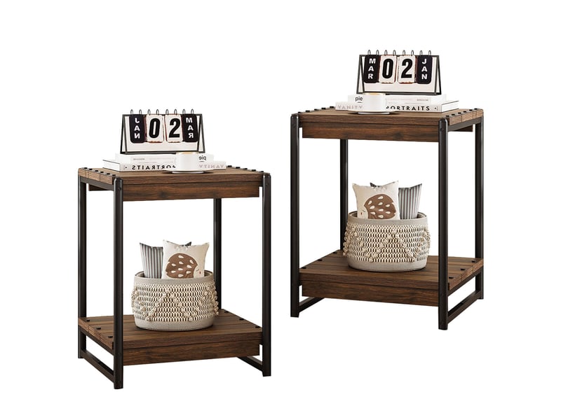  Lot 2 tables basses carrées 2 niveaux bois métal, style rustique moderne, étagère, salon chambre, bout canapé chevet, montage facile VAM_1EYWBTXH - Conforama A