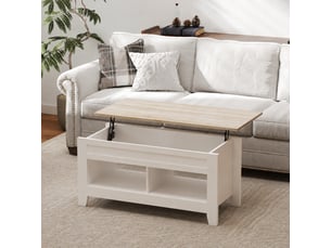 Table basse plateau relevable, table de salon avec étagères et compartiment caché,blanc 105 x 50 x 49-62,5 cm
