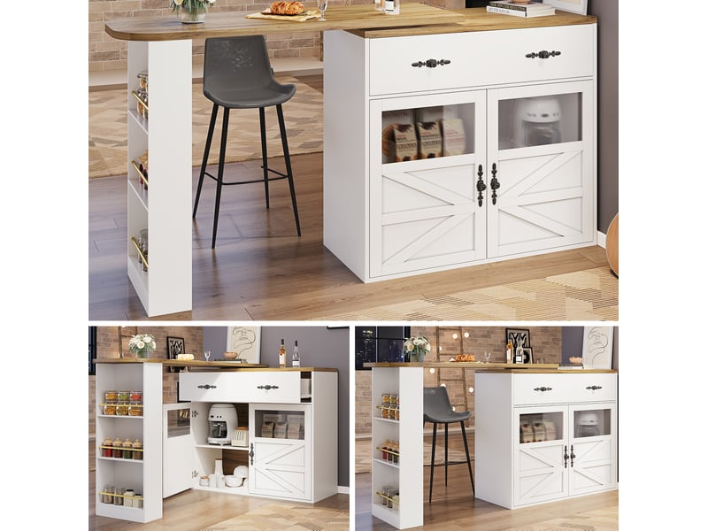  Table de bar extensible modenvie 138-204 x 39 x 104 cm pivotante avec rangement en mdf blanc  - Conforama E