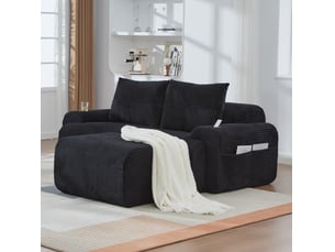 Canapé modulable 2 places 200x174x80 cm poche latérale porte-gobelet incorporé velours côtelé noir