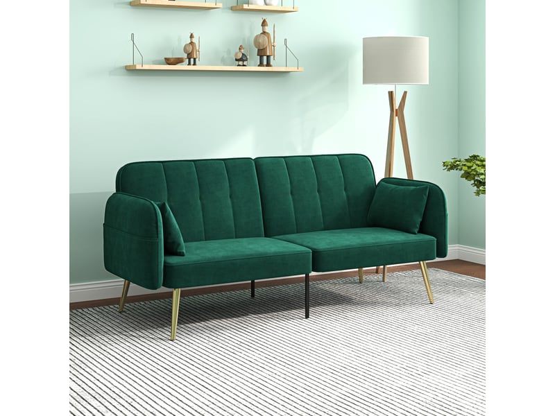 Canapé convertible 2 places canapé-lit canapé clic-clac en tissu velours avec réglable dossier, vert foncé - Conforama A
