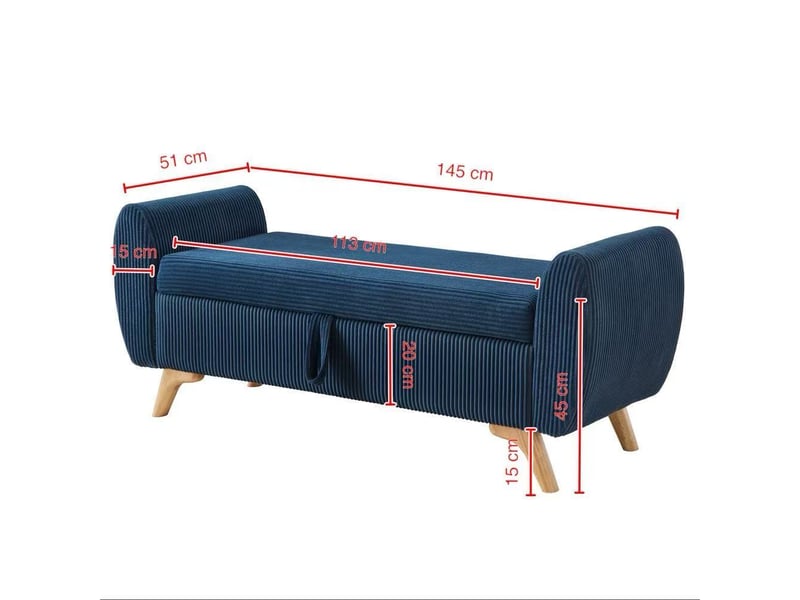 Banquette pliable en velours côtelé avec coffre de rangement, pieds en bois, 145 cm, chambre et entrée - Conforama C