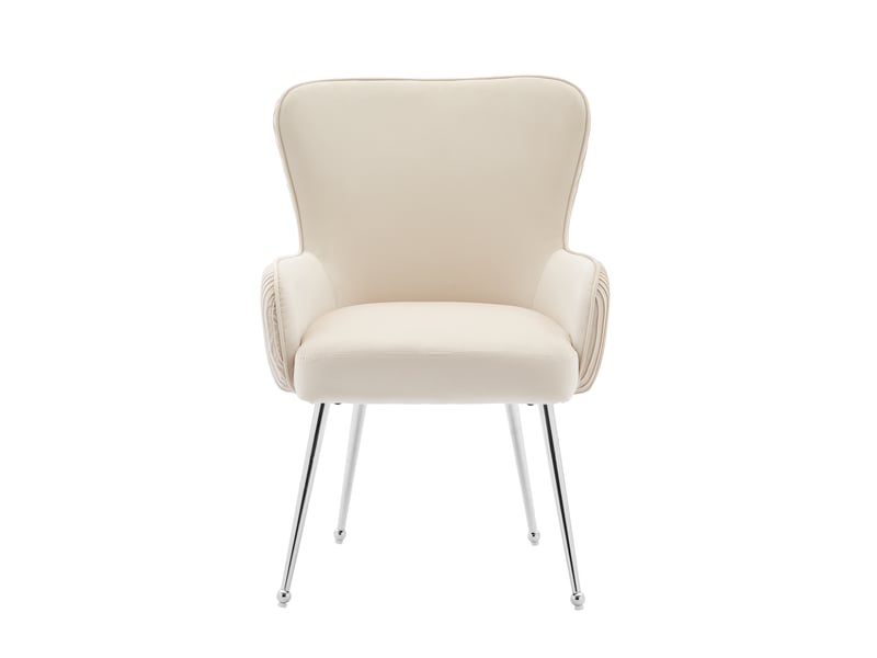  Lot de 4 chaises de salle à manger en velours beige avec accoudoirs et pieds métalliques argentés  - Conforama A