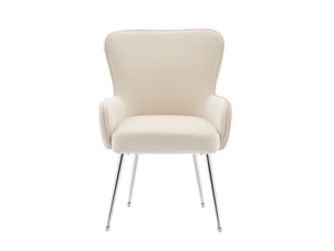 Lot de 4 chaises de salle à manger en velours beige avec accoudoirs et pieds métalliques argentés