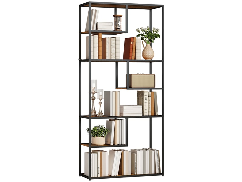  Bibliothèque industrielle à 7 niveaux en bois et acier, 83 x 34 x 180 cm, marron  - Conforama A