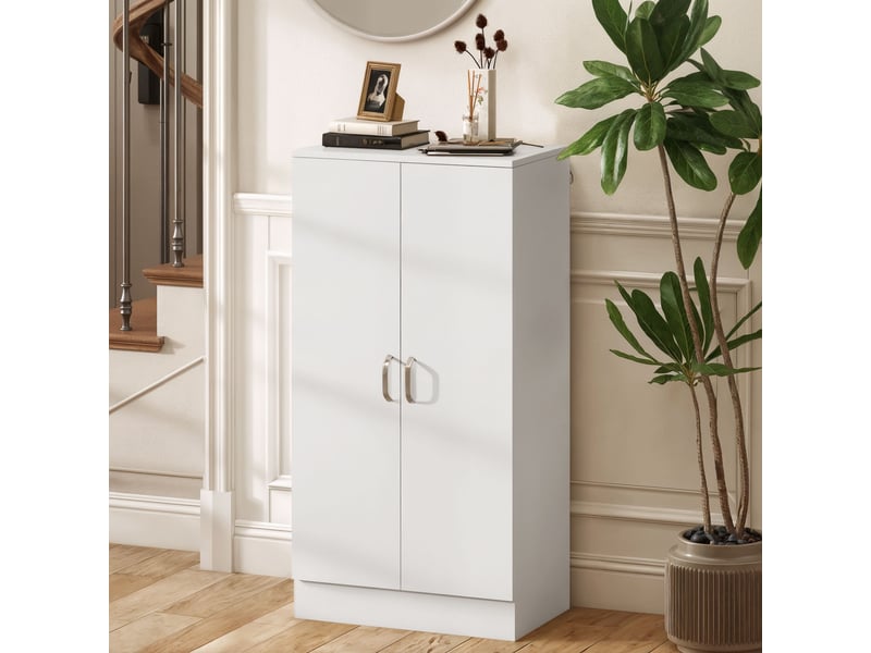  Meuble à chaussures en bois blanc avec 6 étagères réglables, 55 x 35 x 108 cm  - Conforama B