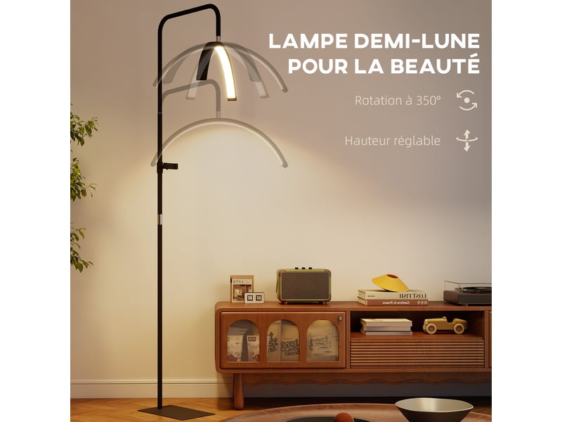  Lampadaire led demi-lune rotative 350°, lampadaire sur pied salon dimmable 36 w, noir, 7 températures de couleur  - Conforama D