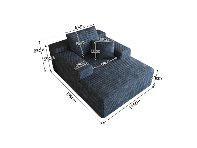  Canapé modulable bleu en velours côtelé, méridienne assise profonde sans montage, canapé mousse 115x159cm  - Conforama C