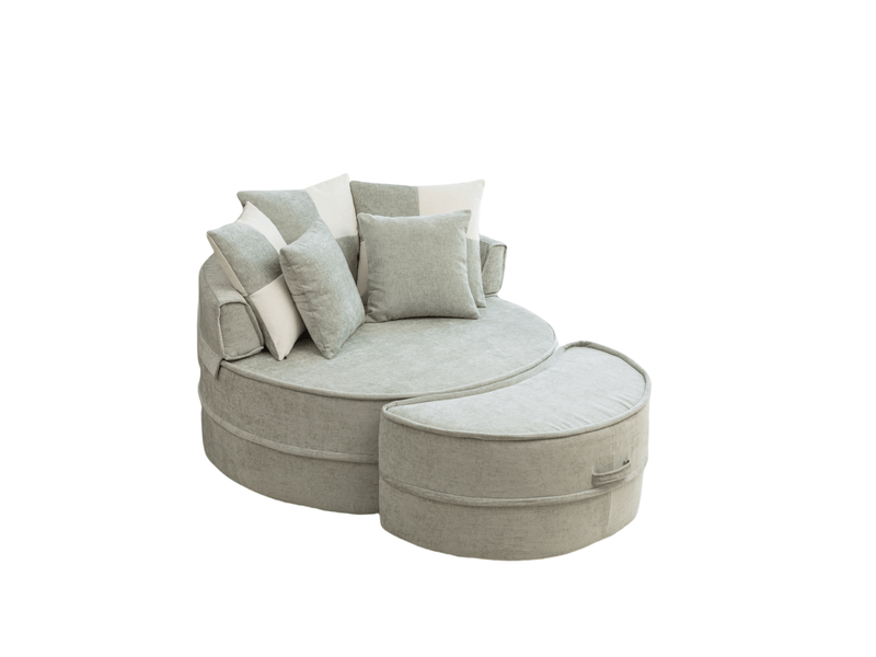  Fauteuil rond 1 place vert menthe en tissu avec ottomane et 5 coussins, confort moelleux pour se détendre chez vous  - Conforama A