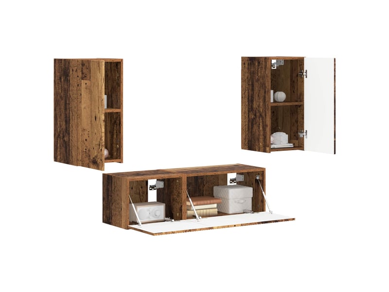  Ensemble de meuble tv - banc tv - meuble de rangement mural 4 pcs bois ancien bois d'ingénierie  - Conforama C