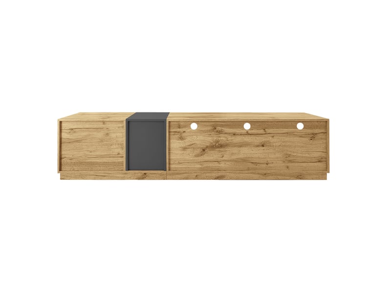  Meuble tv noir brillant avec led, banc tv 180 cm, 3 tiroirs, laqué noir et doré  - Conforama E