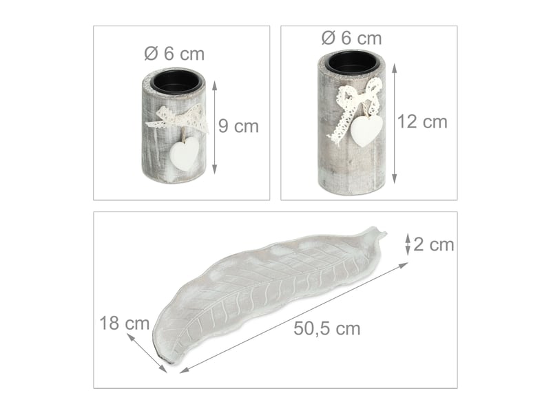  Porte-bougies décoratif style shabby chic 50 x 15 x 10 cm avec 3 bougeoirs ambiance cosy en bois naturel 13_0011905  - Conforama B