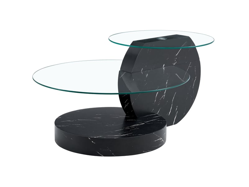  Table basse en verre trempé à 3 niveaux, mdf noir et transparent 89,9 cm  - Conforama A