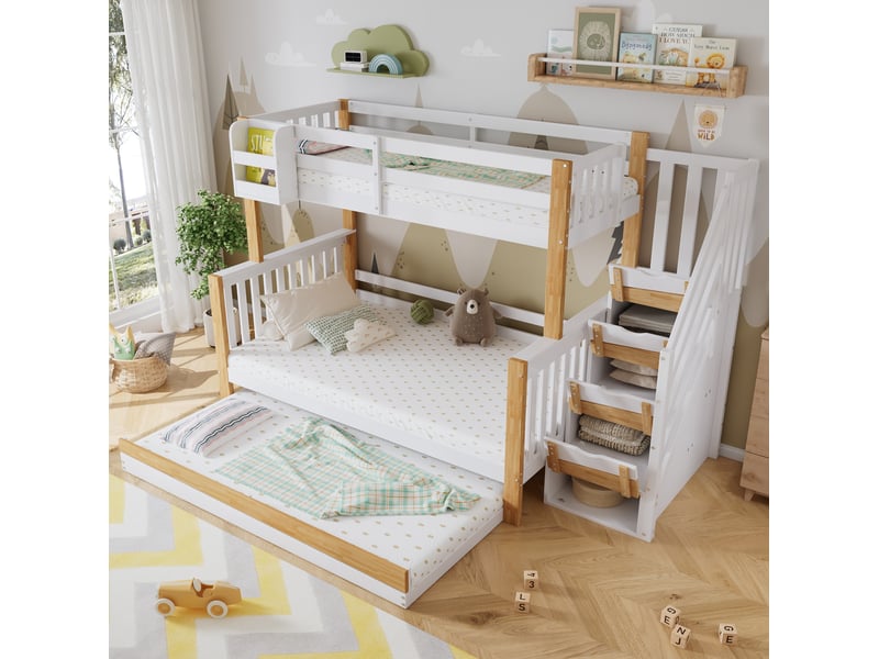  Lit superposé enfant avec lit gigogne, rangements et escalier 90x200120x200 cm evryae  - Conforama C