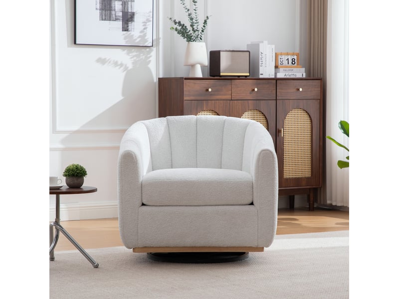 Fauteuil pivotant tcqpz en chenille 81 x 73 x 75,5 cm 360° base métal ivoire - Conforama E