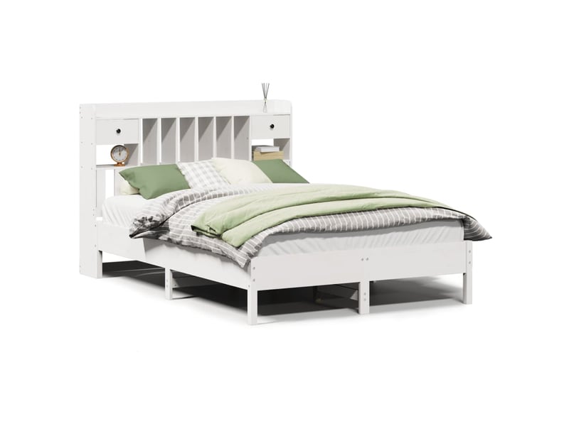  Lit double- lit adulte -  lit bibliothèque sans matelas blanc 135x190 cm bois pin massif  - Conforama A