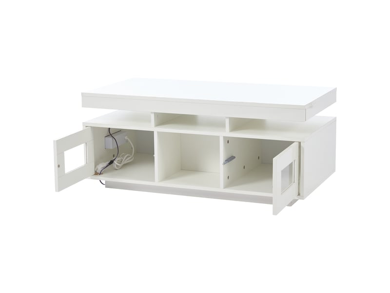  Table basse blanche brillante 100x50x43 cm avec led rgb et prise usb  - Conforama R