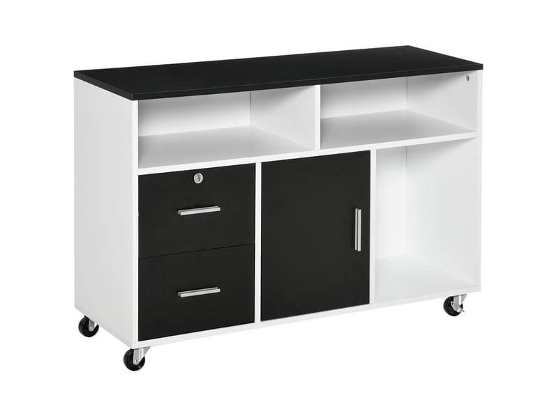  Meuble bureau auxiliaire, classeur roulettes, étagèrestiroirs, multifonctionnel, 100x35x65 cm, noirblanc.  - Conforama A