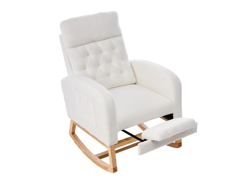  Fauteuil à bascule bouclette blanc fauteuil d'allaitement avec repose-pieds réglable 65.6x123x102cm  - Conforama A