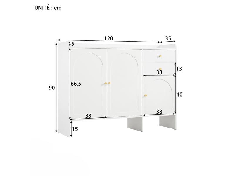  Meuble à chaussures 3 portes 2 tiroirs mdf et panneau de particules blanc 120x35x90 cm - pangivo  - Conforama C