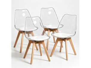 Lot de 4 chaises de salle à manger blanches en bois et similicuir, 83 cm