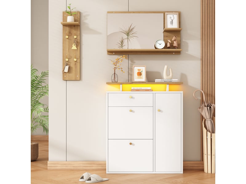 Portemanteau avec banc et rangement blanc 105 x 151.5 cm - Conforama B