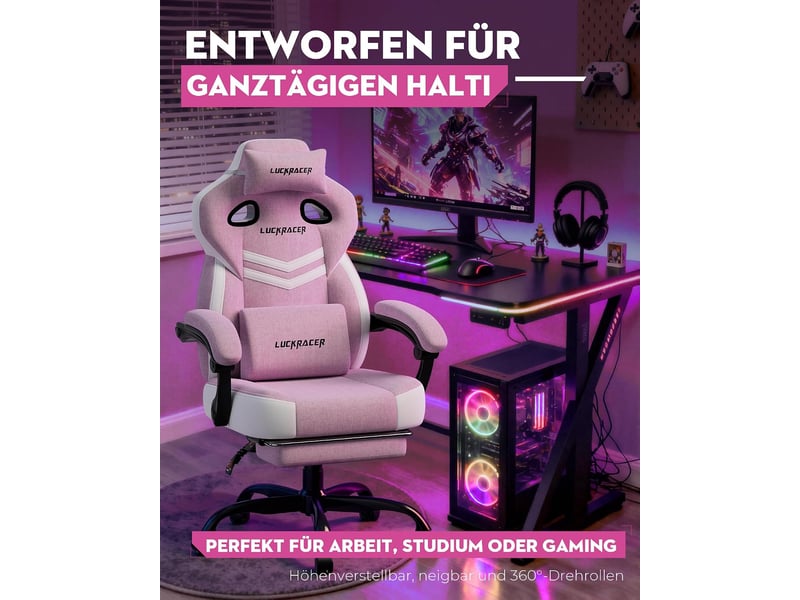 Gtplayer chaise de jeu en tissu avec accoudoirs synchronisés, inclinaison de 90-155° et repose-pieds - rose - double ligne LR408-PK-DL-FA - Conforama C