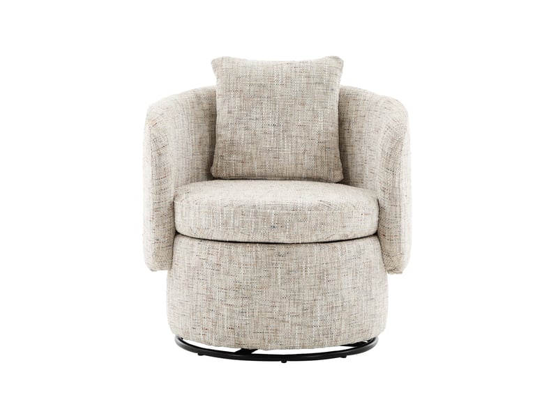  Fauteuil pivotant à 360° avec rangement dissimulé et coussin de dossier, en bois et tissu chenille ivoire  - Conforama A