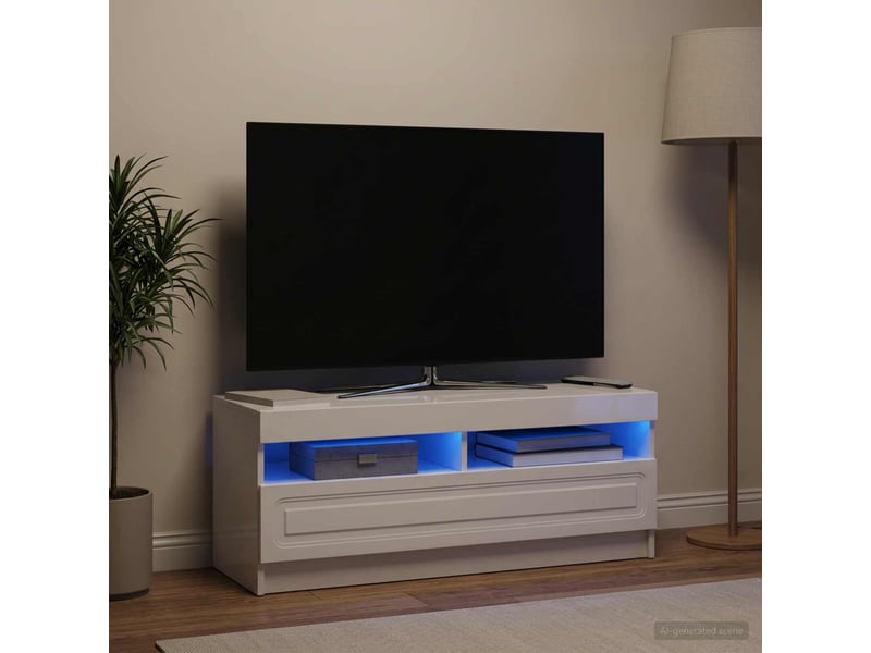 Meuble tv - banc tv - meuble de rangement led blanc brillant bois d'ingénierie - Conforama D