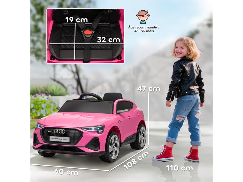  Voiture électrique enfants, véhicule électrique 12v avec télécommande 2,4g, phares, musique, klaxon, port usb, mp3, rose  - Conforama E