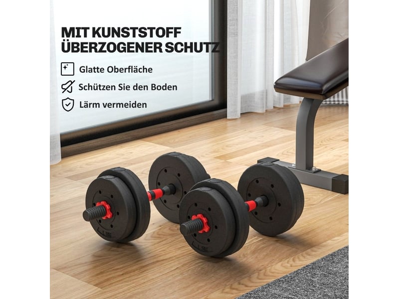  Set d’haltères réglables 2 en 1, jusqu’à 15 kg, 40x20x20 cm – noir – convertible en barre longue, format compact  - Conforama D