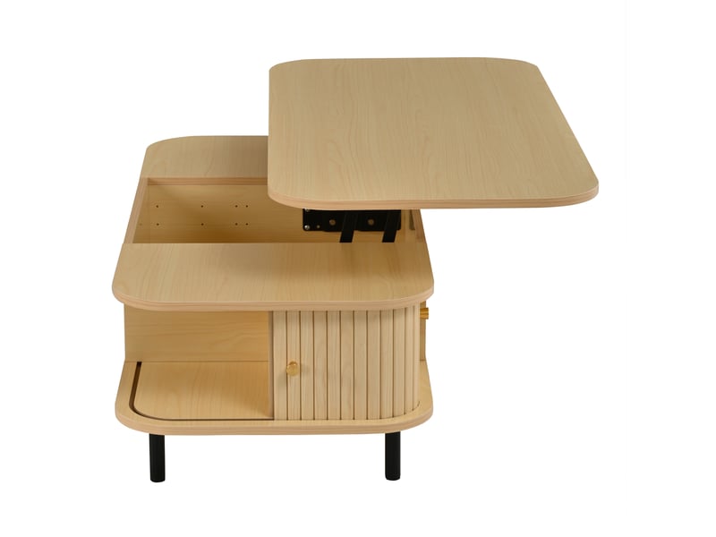  Table basse avec plateau relevable hydraulique 101 x 51 x 52,5 cm, 2 portes à rideau, mdf plaqué bois, coloris naturel  - Conforama E