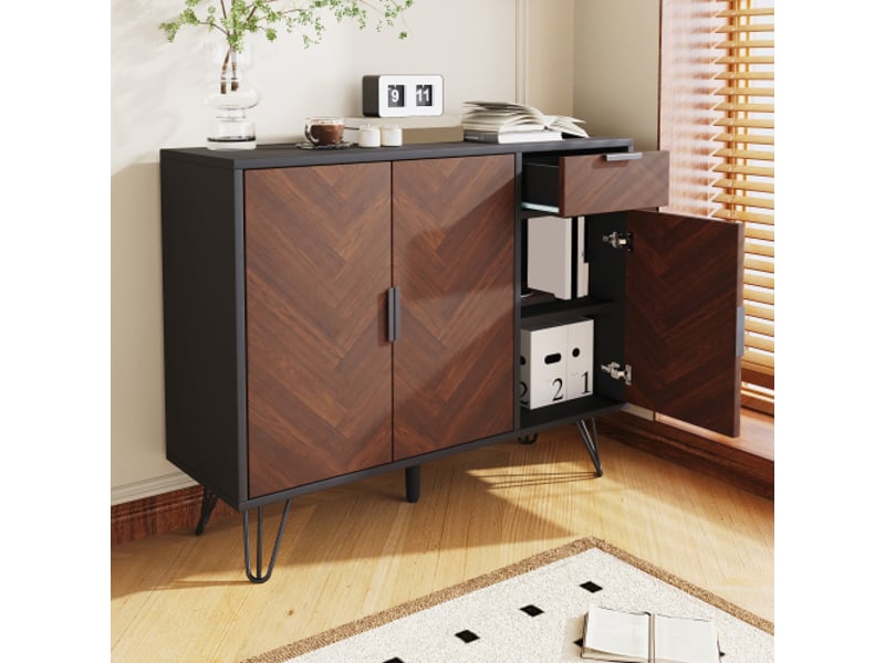 Buffet bass, 90 x 30 x 71,5 cm, armoire de rangement, 3 portes et 1 tiroir, étagères réglables en hauteur - Conforama D