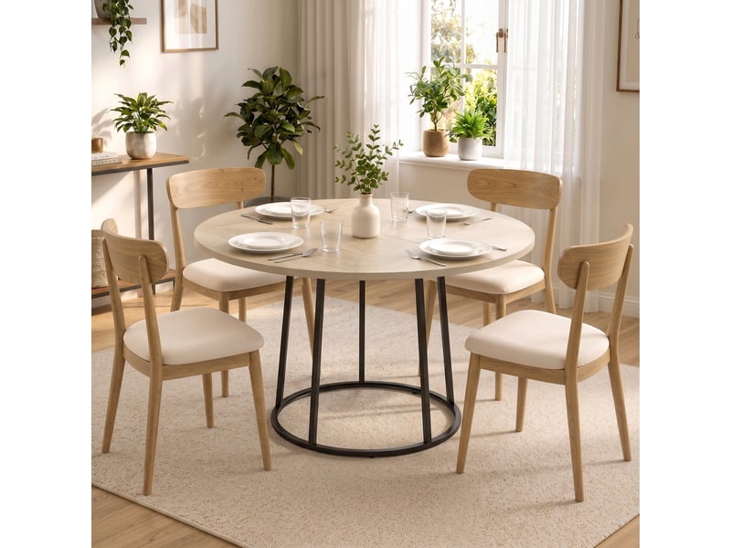  Table à manger ronde pour 4 à 6 personnes, ø 120 x 75 cm, table de cuisine avec piétement conique en métal, bois naturel  - Conforama D