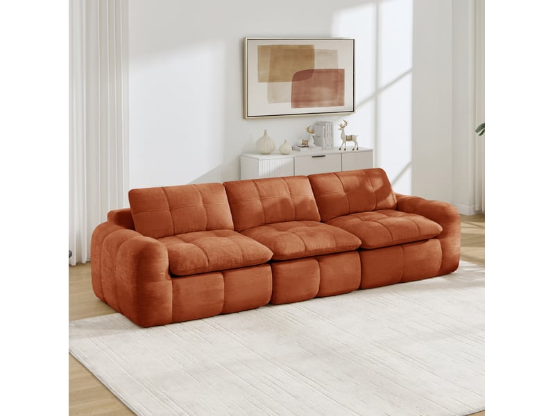  Canapé modulaire 3 places modenvie en chenille orange, assise et dossier rembourrés, sans montage, 264 x 97 x 68 cm  - Conforama D