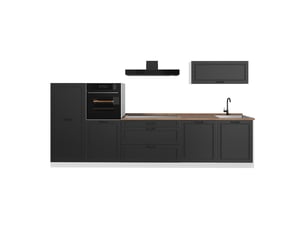 Vicco cuisine, anthracite campagneblanc, 340cm plan de travail chêne doré
