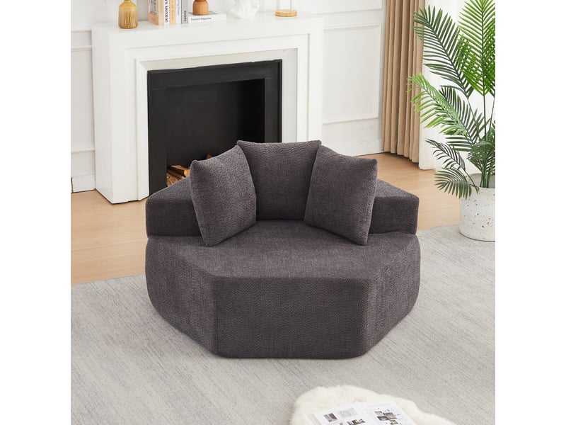  Canapé 1 place modulable hexagonal en chenille bouclée, avec 3 coussins, module lounge pour salon et chambre - gris  - Conforama D
