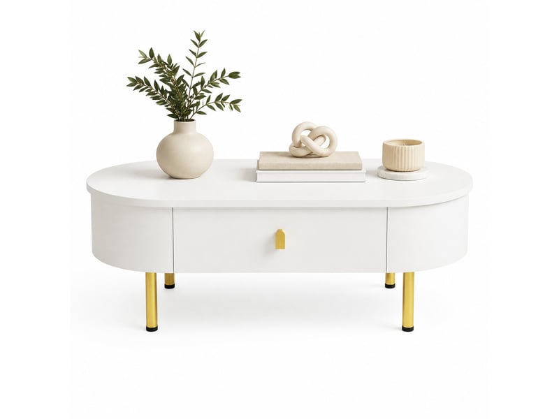  Table basse 108x50x40 cm blanche et dorée avec 2 tiroirs  - Conforama A