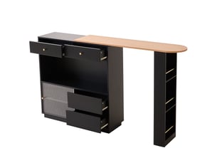 Îlot de cuisine - 120x30x100 cm - plateau extensible - tiroirs - portes de rangement - éclairage led - étagères en verre - noir