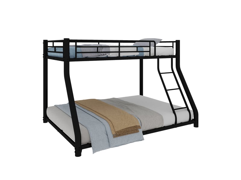  Lit superposé 90 × 190 cm et 140 × 190 cm 2 places avec échelle et barrières, sans matelas, en métal noir  - Conforama A