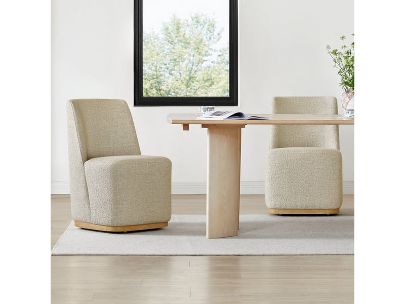 Lot de 4 chaises de salle à manger rembourrées à roulettes chita, chaises modernes en tissu certifié fsc, fausse angora pour salle de lecture, salle d'attente, cuisine-beige  - Conforama E