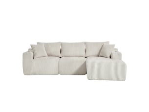 Canapé modulaire avec méridienne en velours côtelé 257x160x62 cm - 5 coussins et porte-gobelets